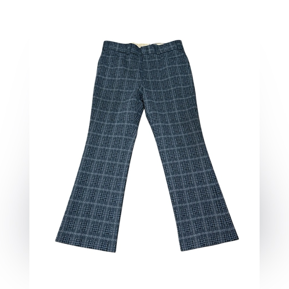 Vintage 70s Mens Hand Tailored Polyester Pants Plaid Flat Front Trouser Size 36